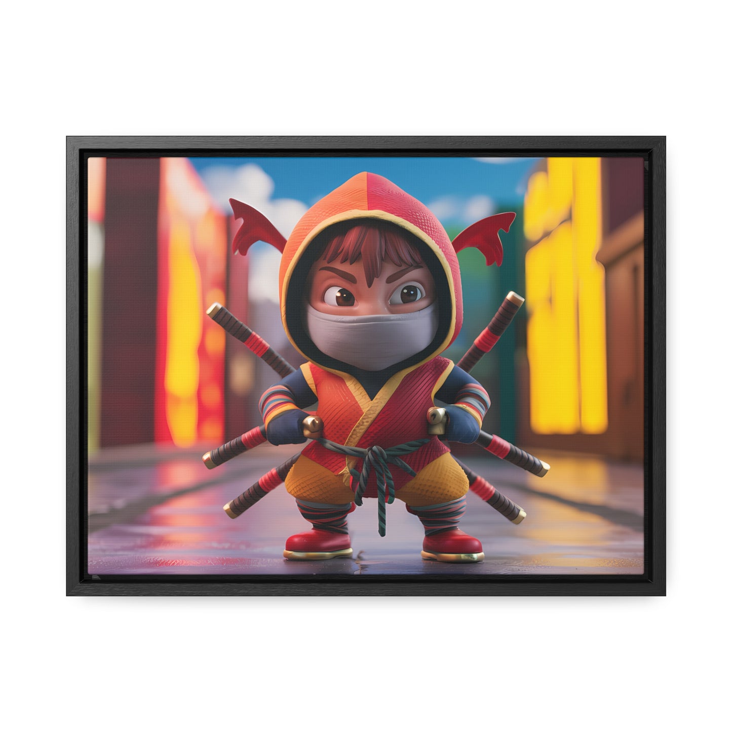 "Chibi Ninja Warrior in the City" - Gallery Canvas Wraps, Horizontal Frame