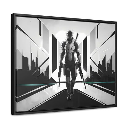 Sentinel of the Neon Metropolis - Gallery Canvas Wraps, Horizontal Frame