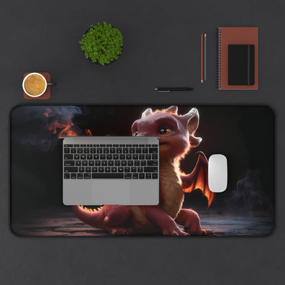 Cute baby Dragon breathes fire - Desk Mat