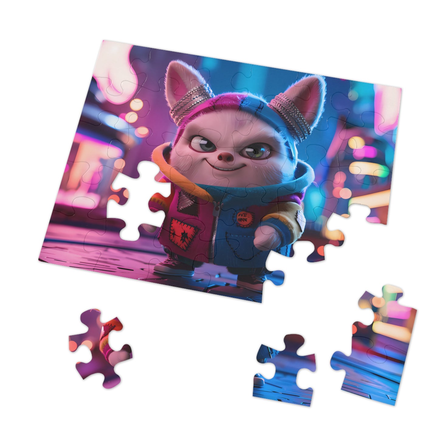 The Adventurous Bunny in Cyber City - Jigsaw Puzzle (30, 110, 252, 500,1000-Piece)