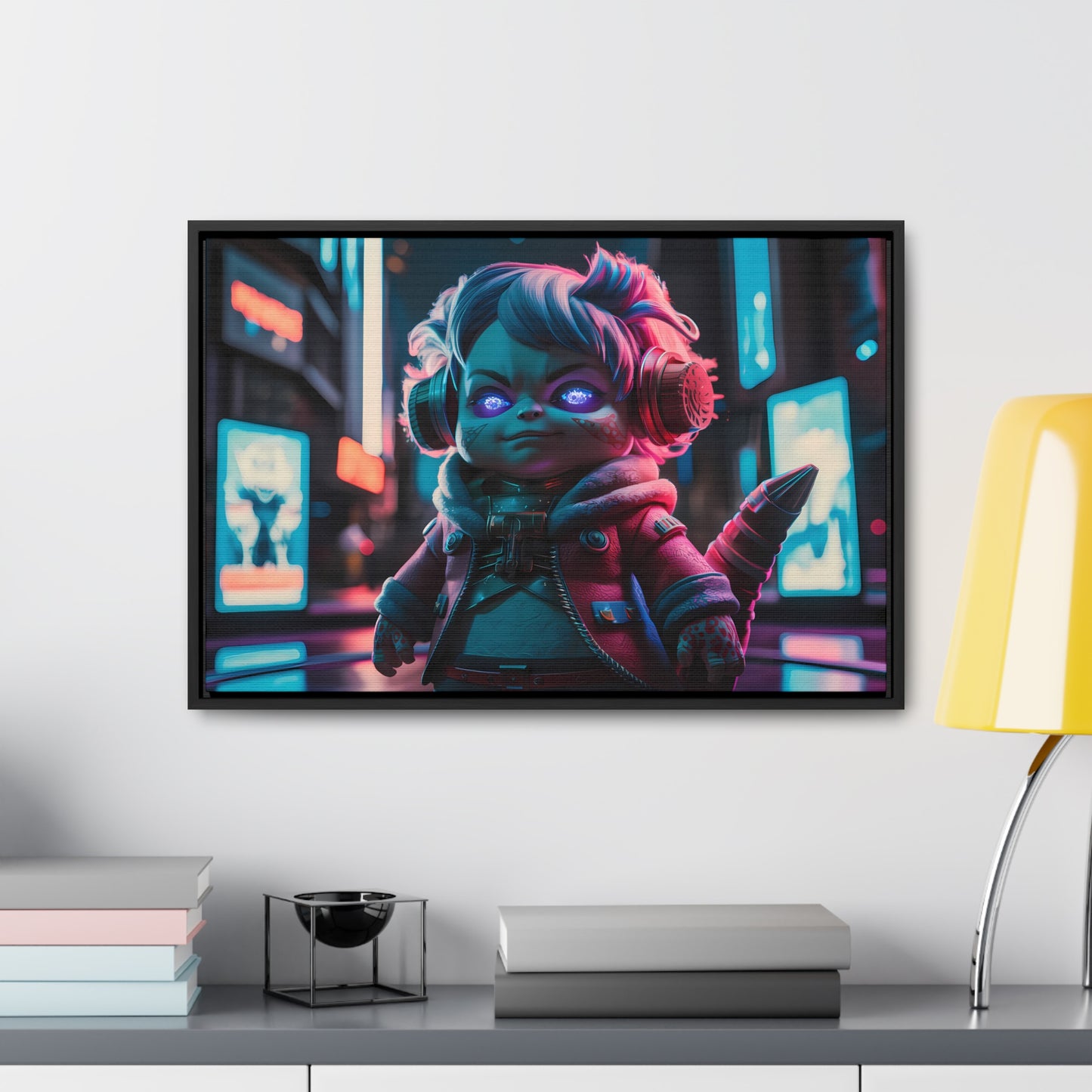Neon Guardian in the Cyber City - Gallery Canvas Wraps, Horizontal Frame