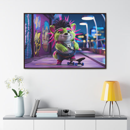 Punk Pup on a Neon Night - Gallery Canvas Wraps, Horizontal Frame