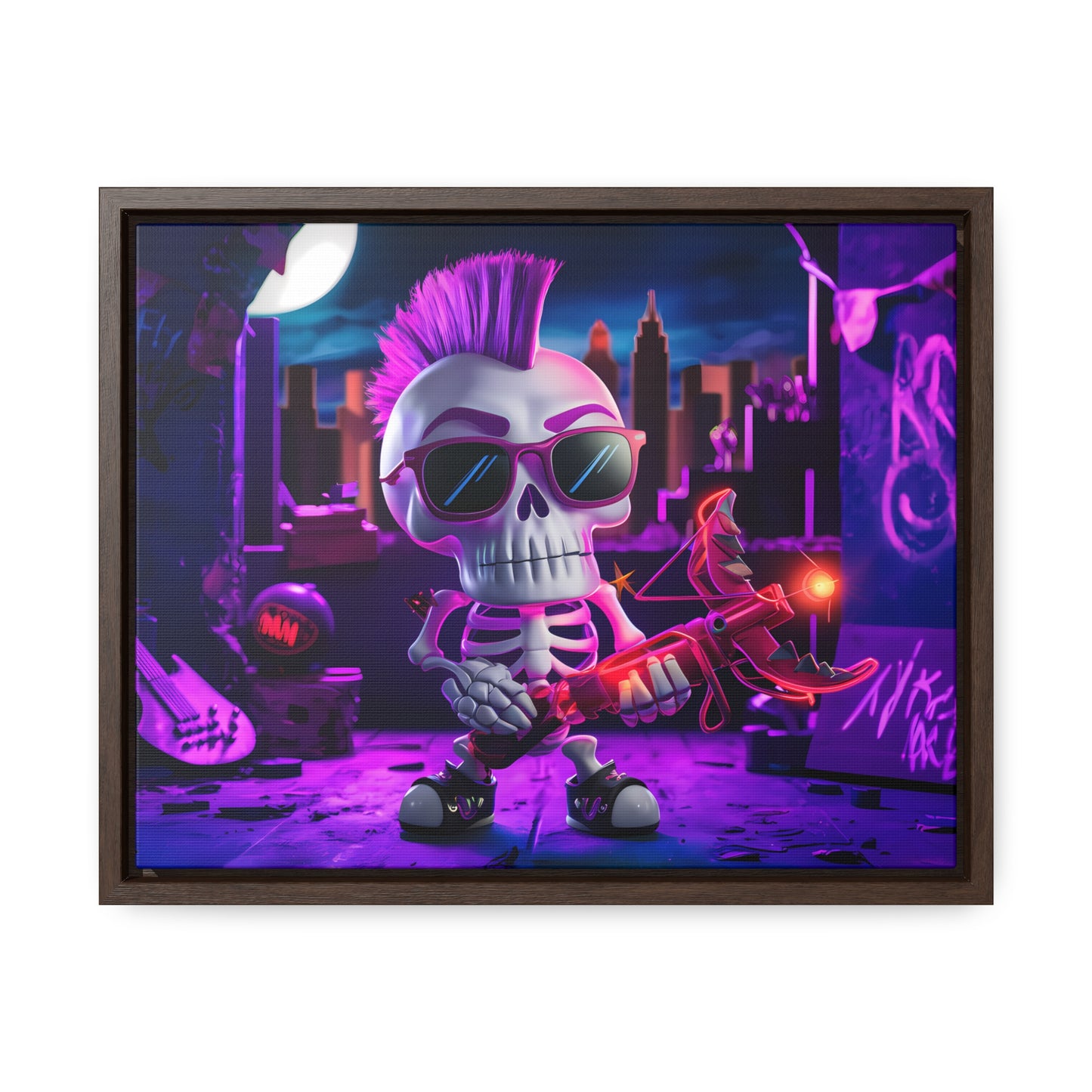 "Punk Rock Skeleton Warrior in Neon City" - Gallery Canvas Wraps, Horizontal Frame