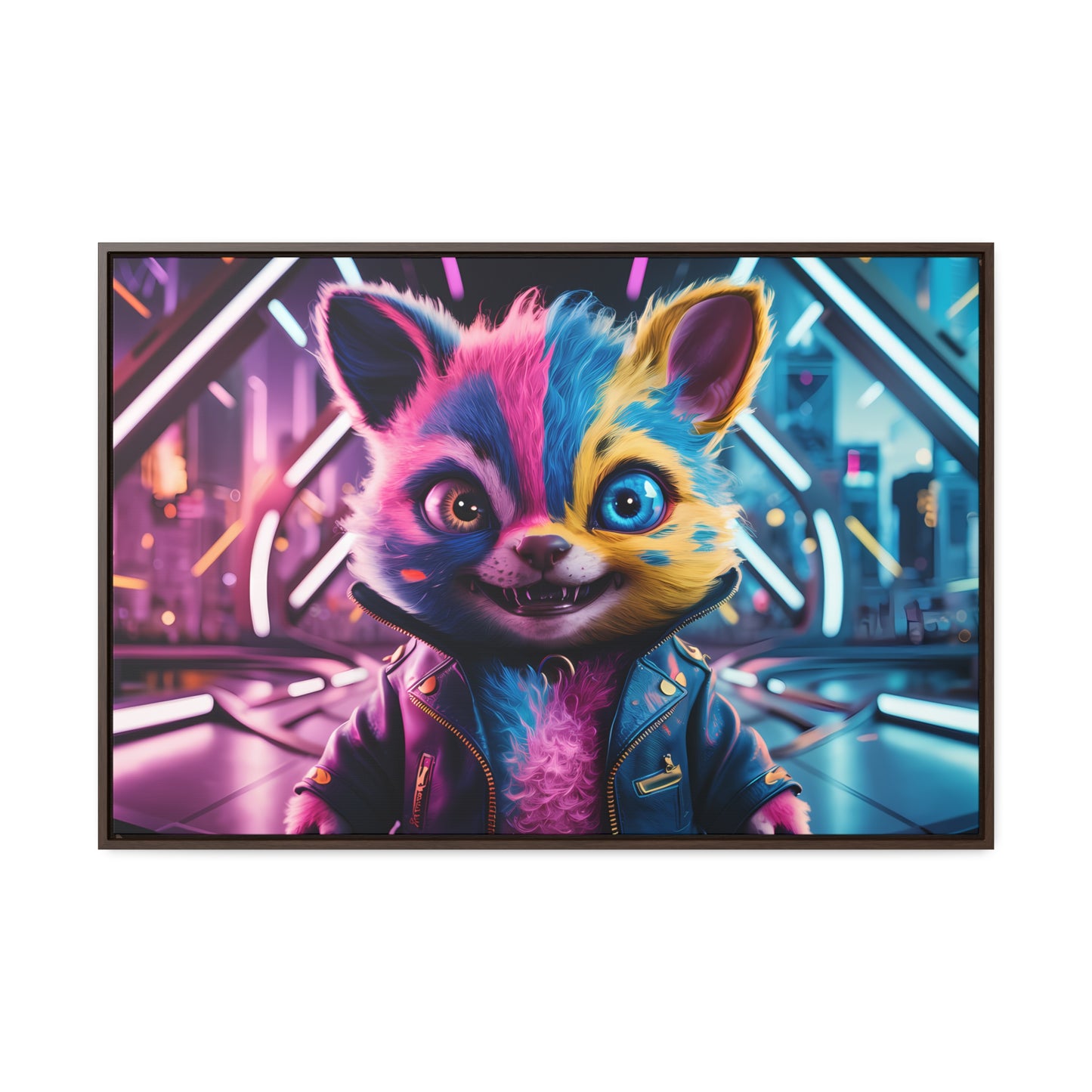 Neon Paws in the Cyber City - Gallery Canvas Wraps, Horizontal Frame