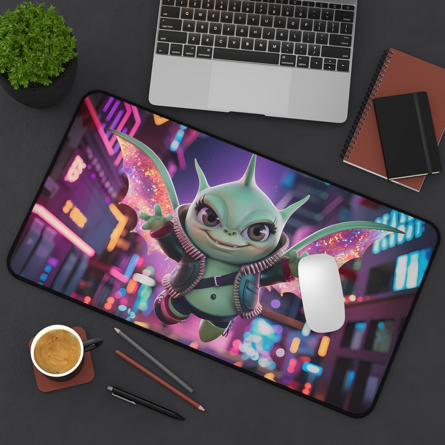 Neon Winged Mischief - Desk Mat