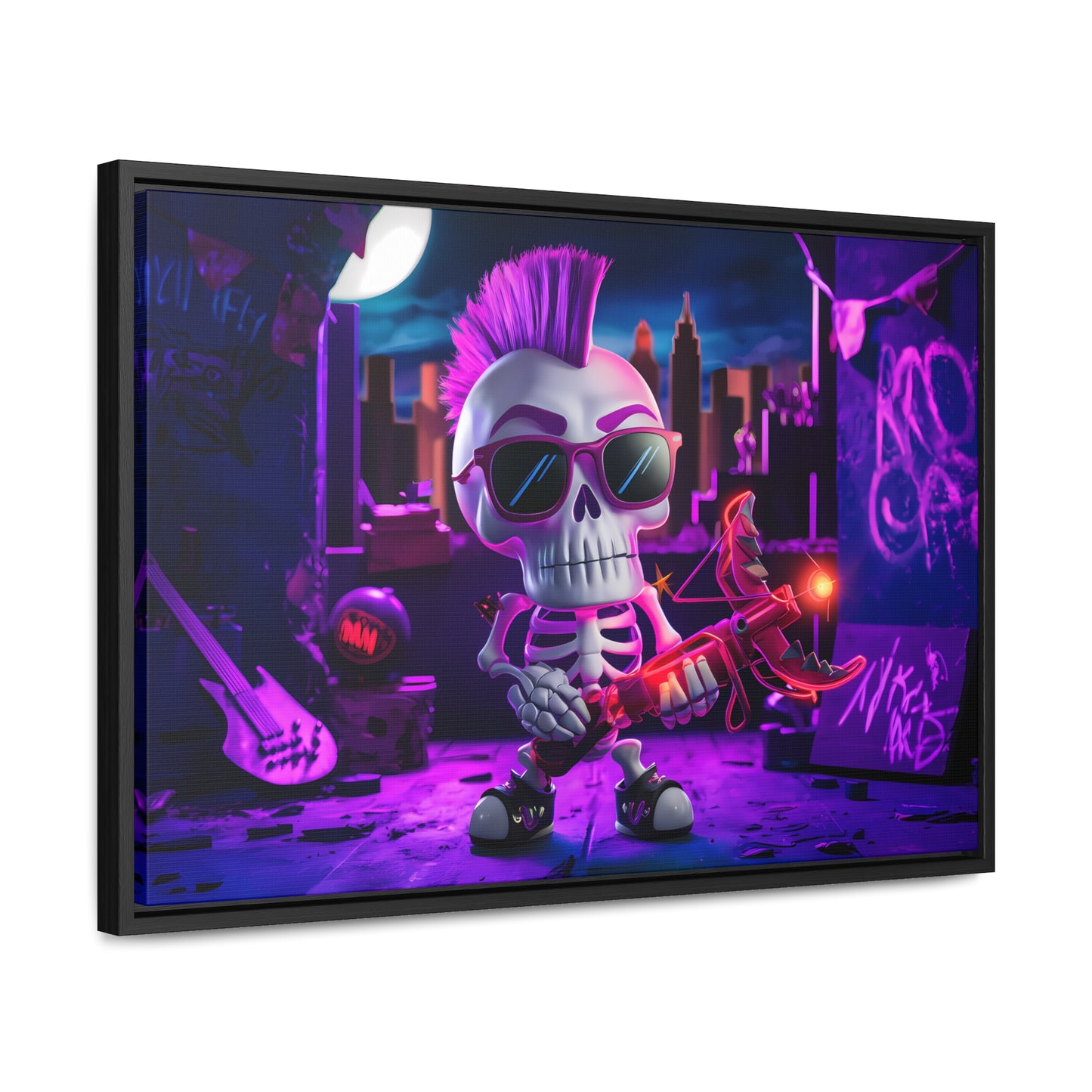"Punk Rock Skeleton Warrior in Neon City" - Gallery Canvas Wraps, Horizontal Frame