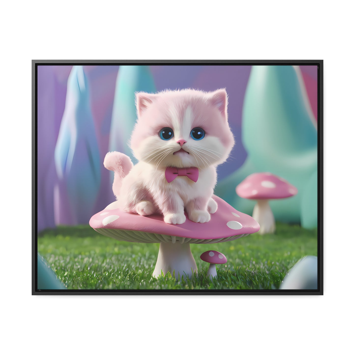 Whimsical Kitten on a Mushroom Throne - Gallery Canvas Wraps, Horizontal Frame