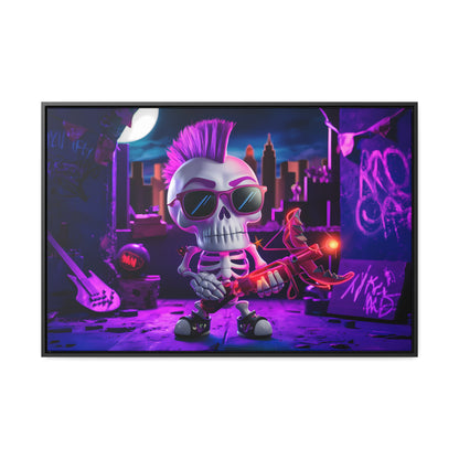 "Punk Rock Skeleton Warrior in Neon City" - Gallery Canvas Wraps, Horizontal Frame