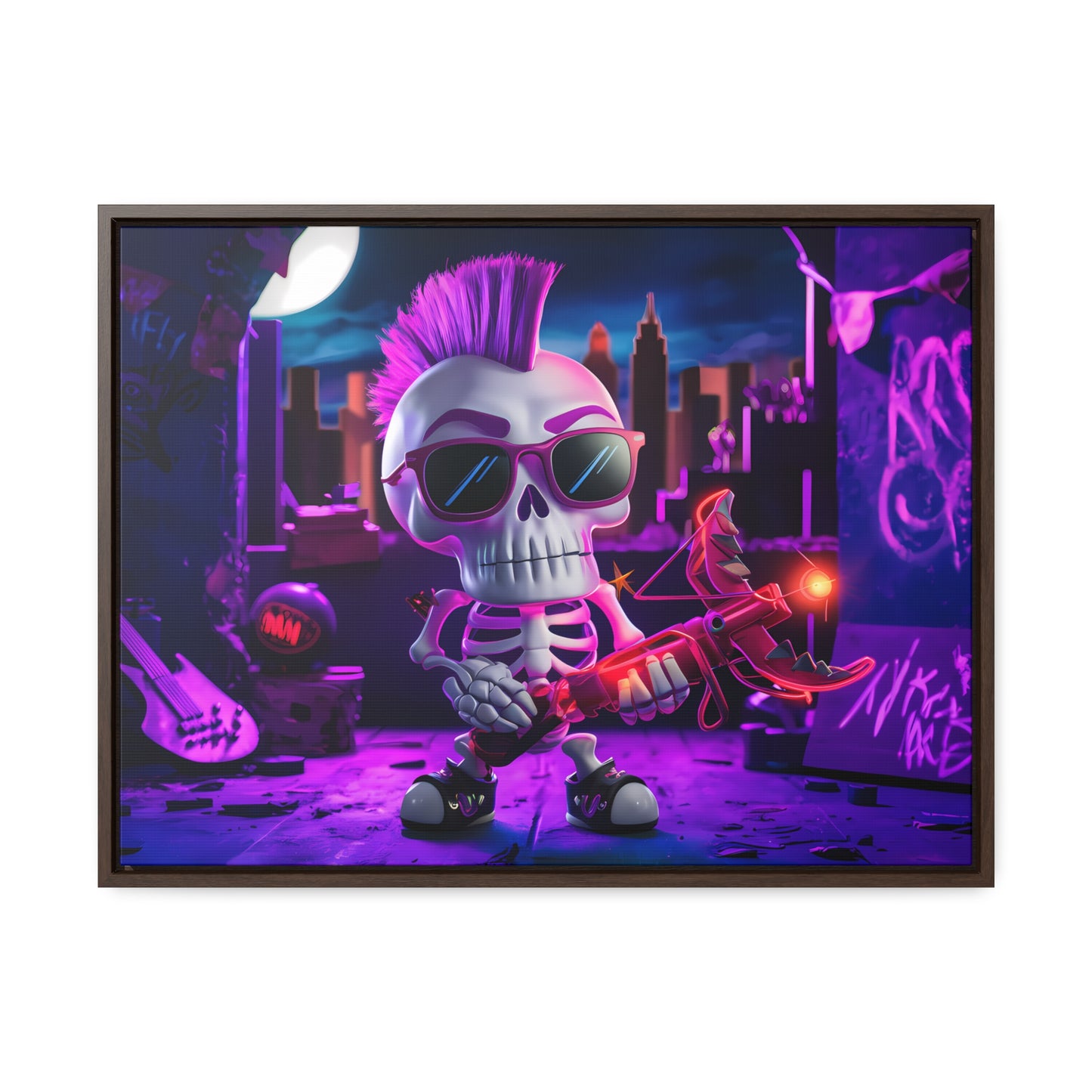"Punk Rock Skeleton Warrior in Neon City" - Gallery Canvas Wraps, Horizontal Frame
