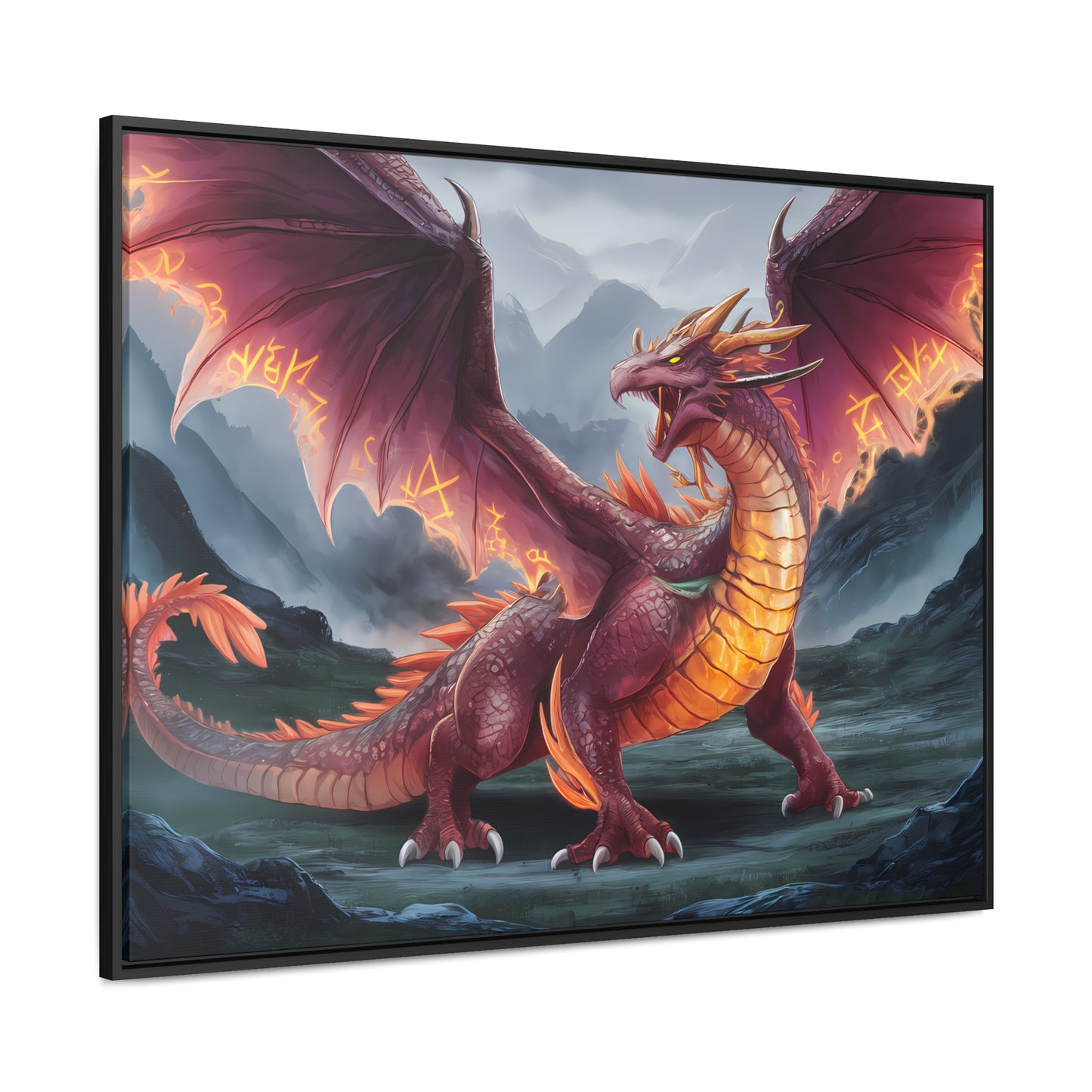 The Inferno Wyrm of the Ashen Peaks - Gallery Canvas Wraps, Horizontal Frame