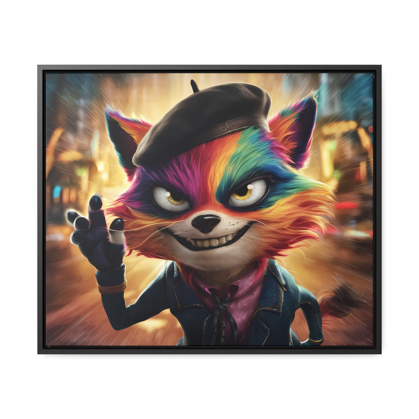 Feline Frenzy in the City Lights - Gallery Canvas Wraps, Horizontal Frame