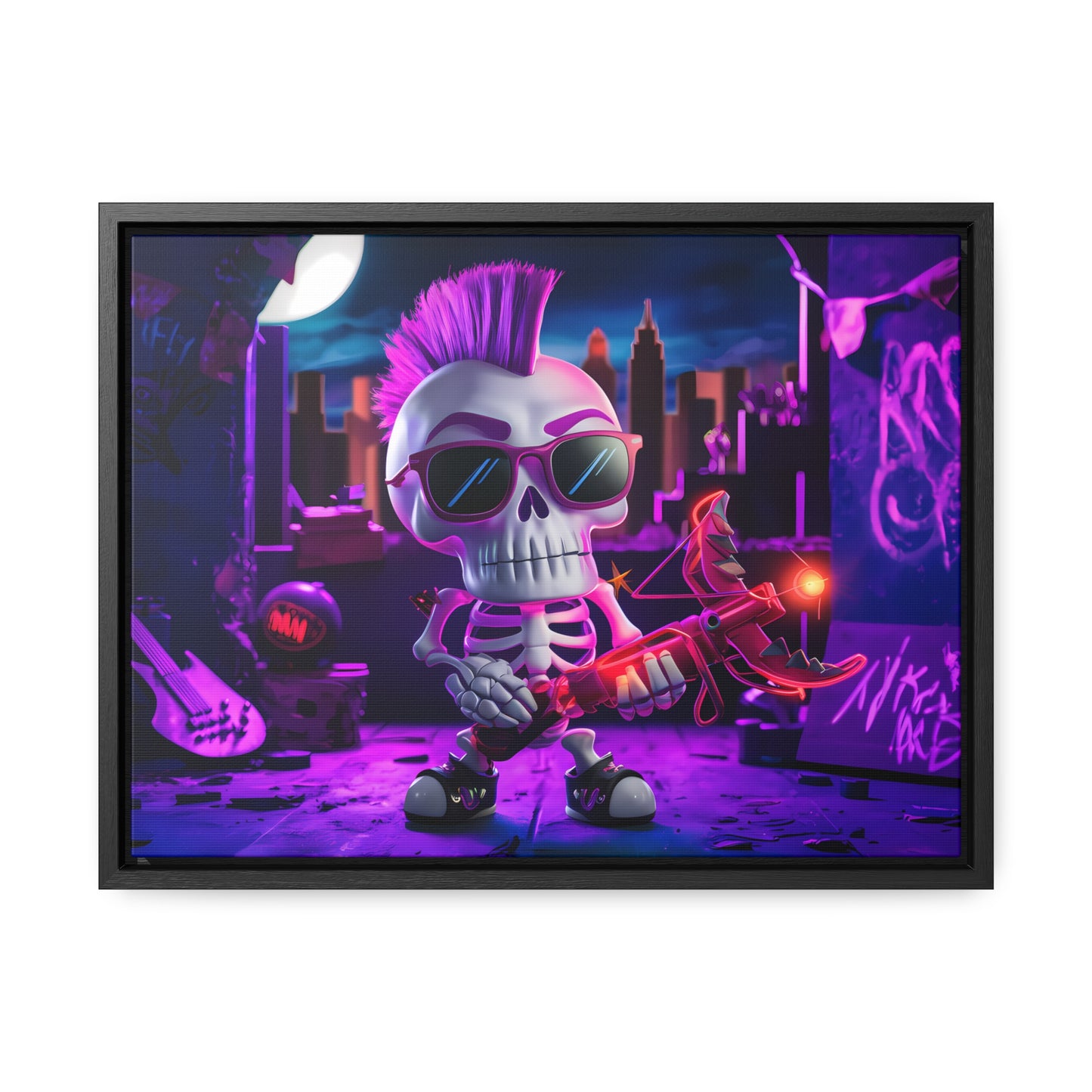 "Punk Rock Skeleton Warrior in Neon City" - Gallery Canvas Wraps, Horizontal Frame