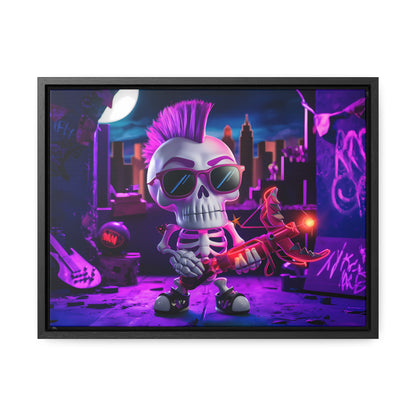 "Punk Rock Skeleton Warrior in Neon City" - Gallery Canvas Wraps, Horizontal Frame