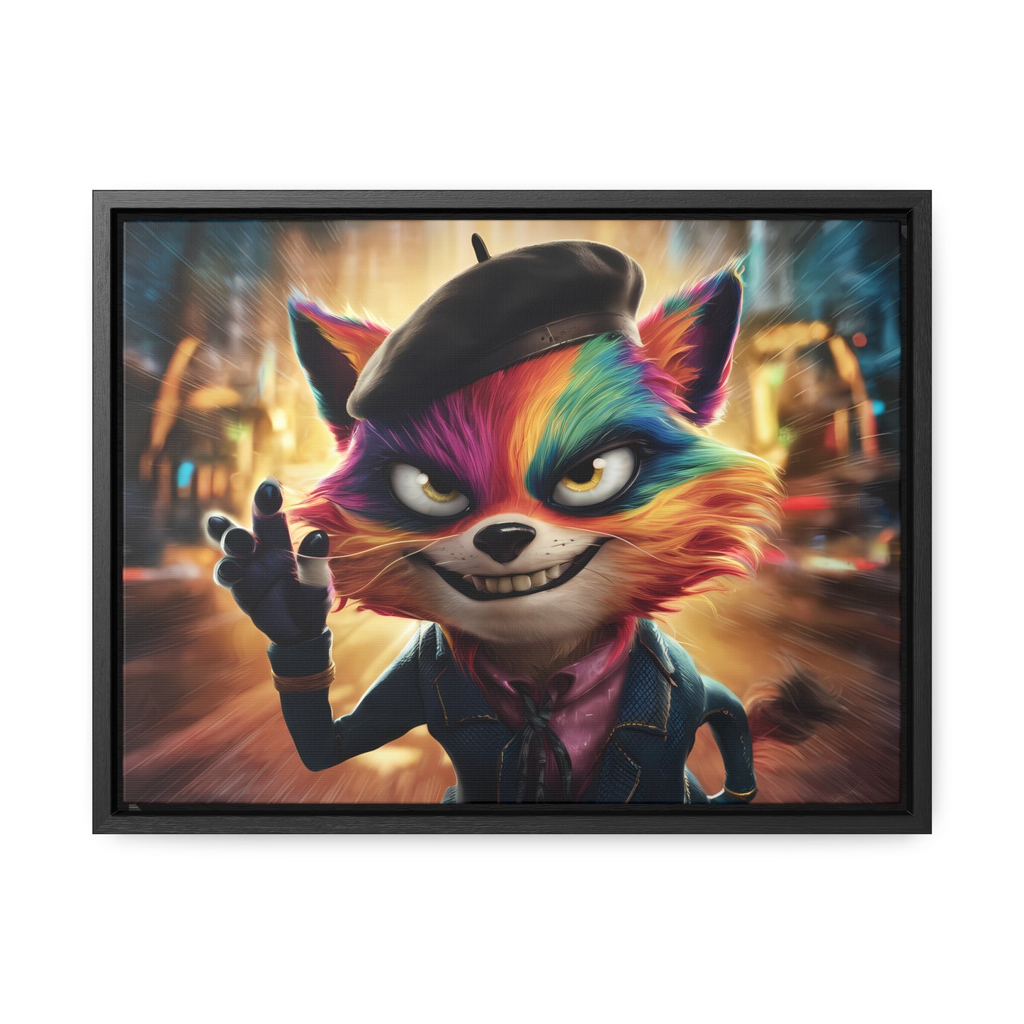 Feline Frenzy in the City Lights - Gallery Canvas Wraps, Horizontal Frame