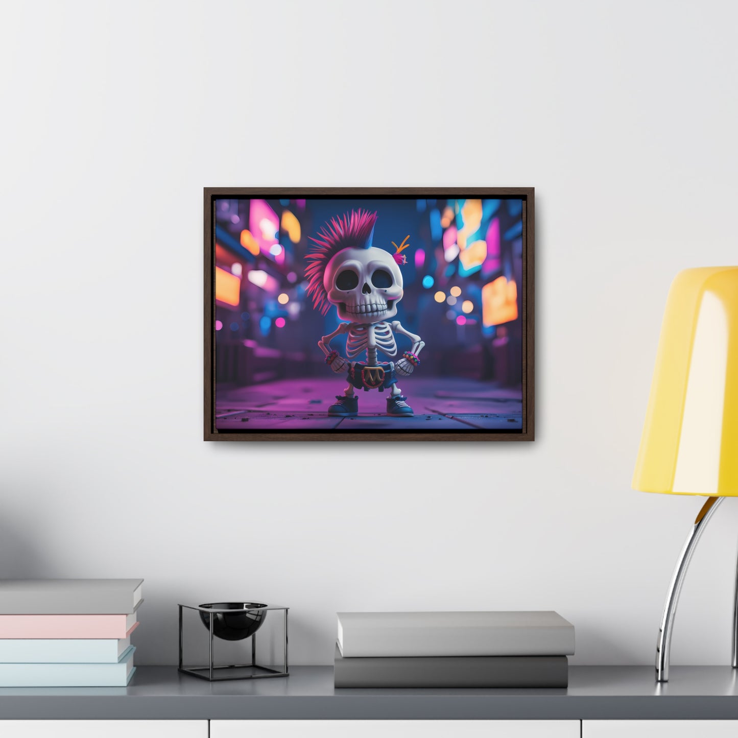 Punk Skeleton in Neon City - Gallery Canvas Wraps, Horizontal Frame