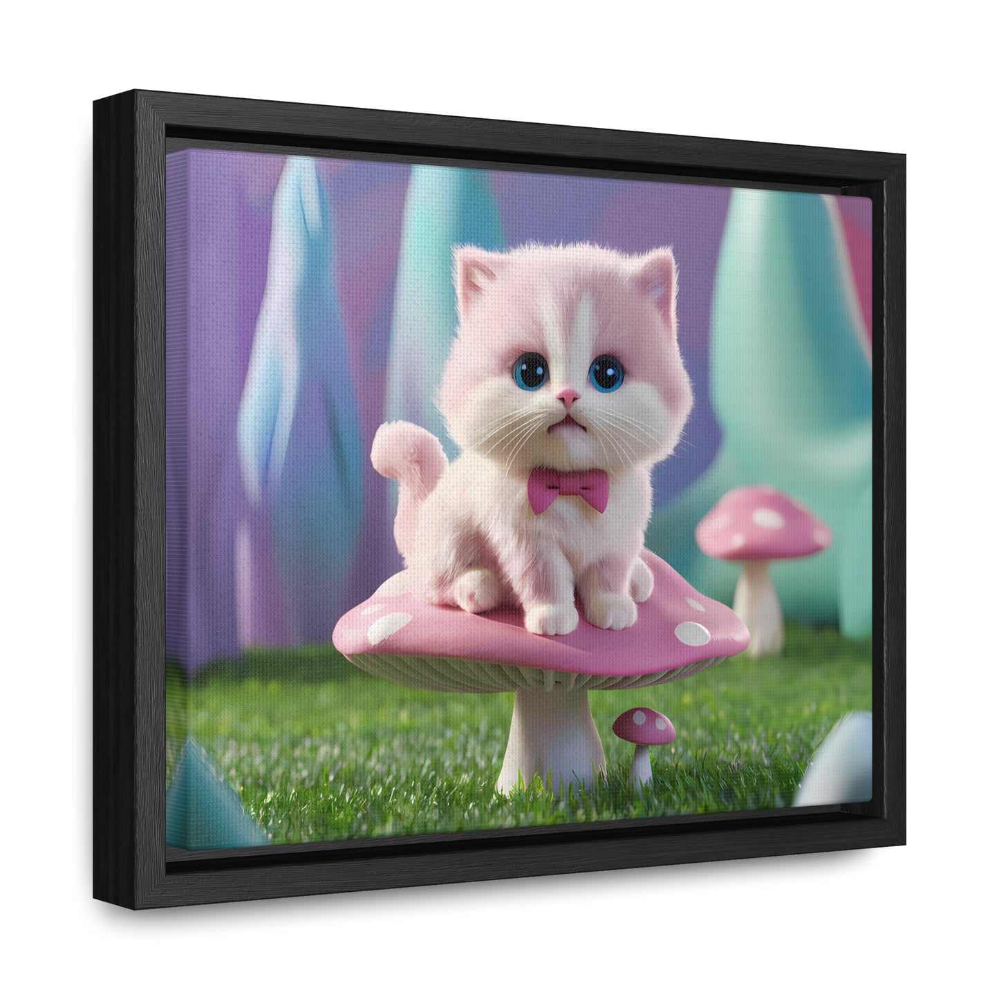 Whimsical Kitten on a Mushroom Throne - Gallery Canvas Wraps, Horizontal Frame