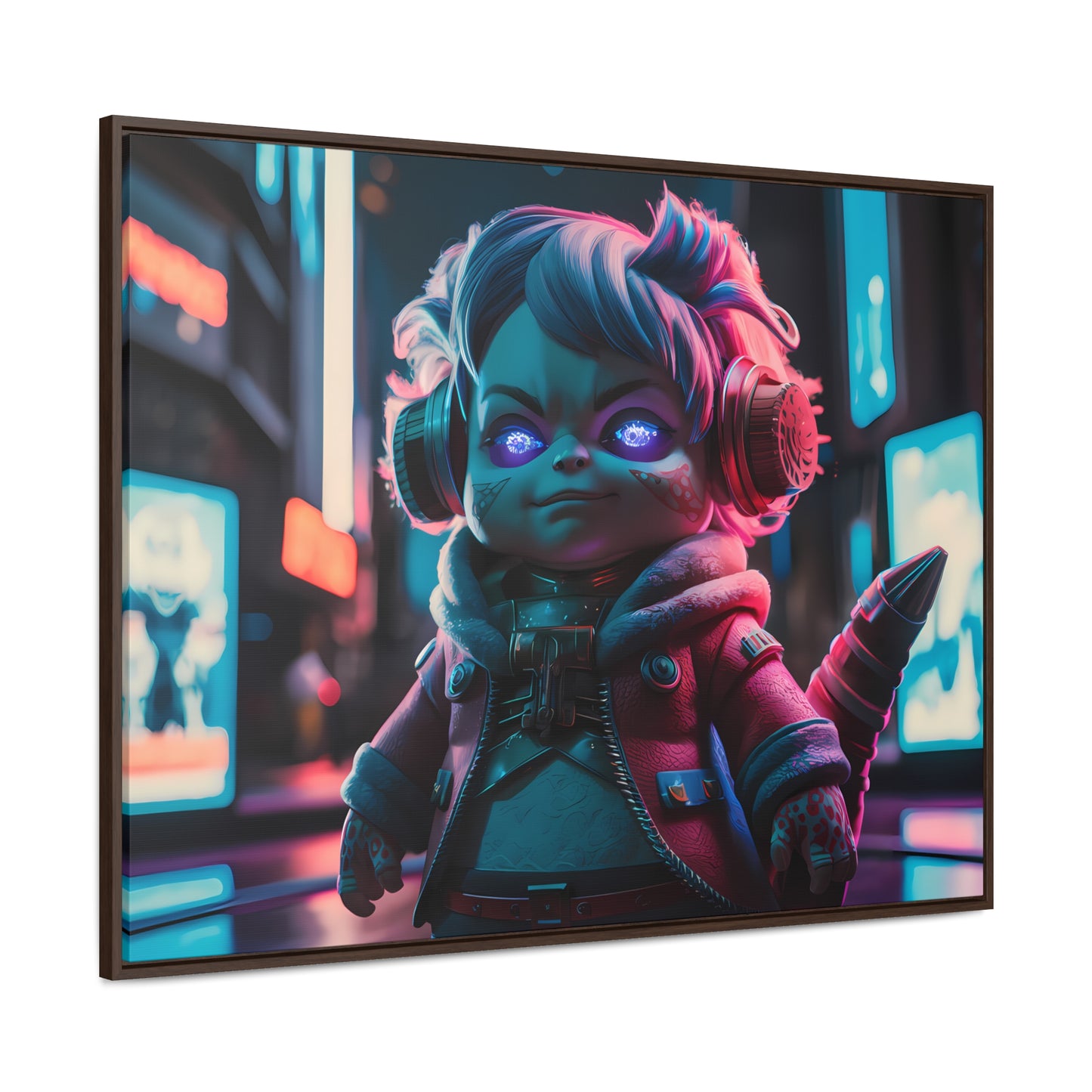 Neon Guardian in the Cyber City - Gallery Canvas Wraps, Horizontal Frame