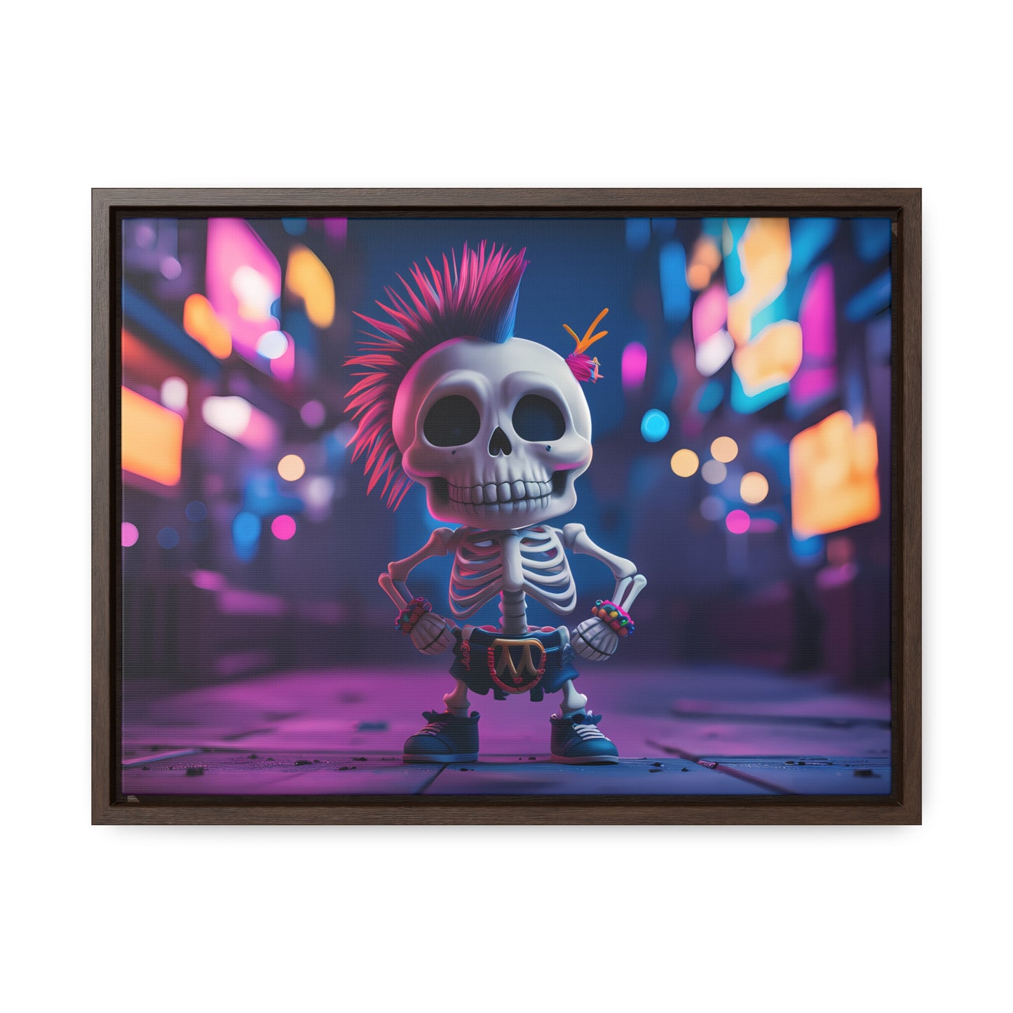 Punk Skeleton in Neon City - Gallery Canvas Wraps, Horizontal Frame