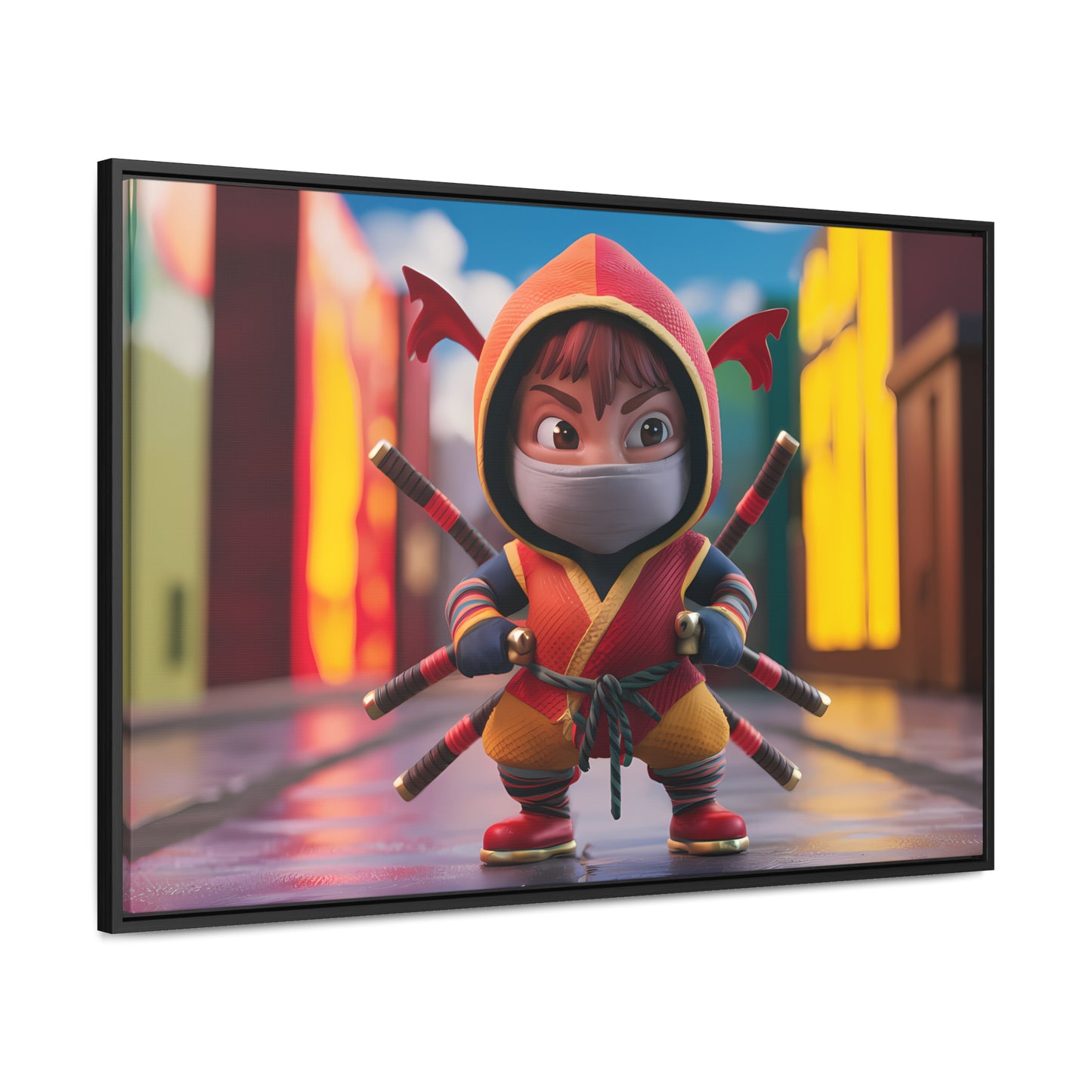 "Chibi Ninja Warrior in the City" - Gallery Canvas Wraps, Horizontal Frame