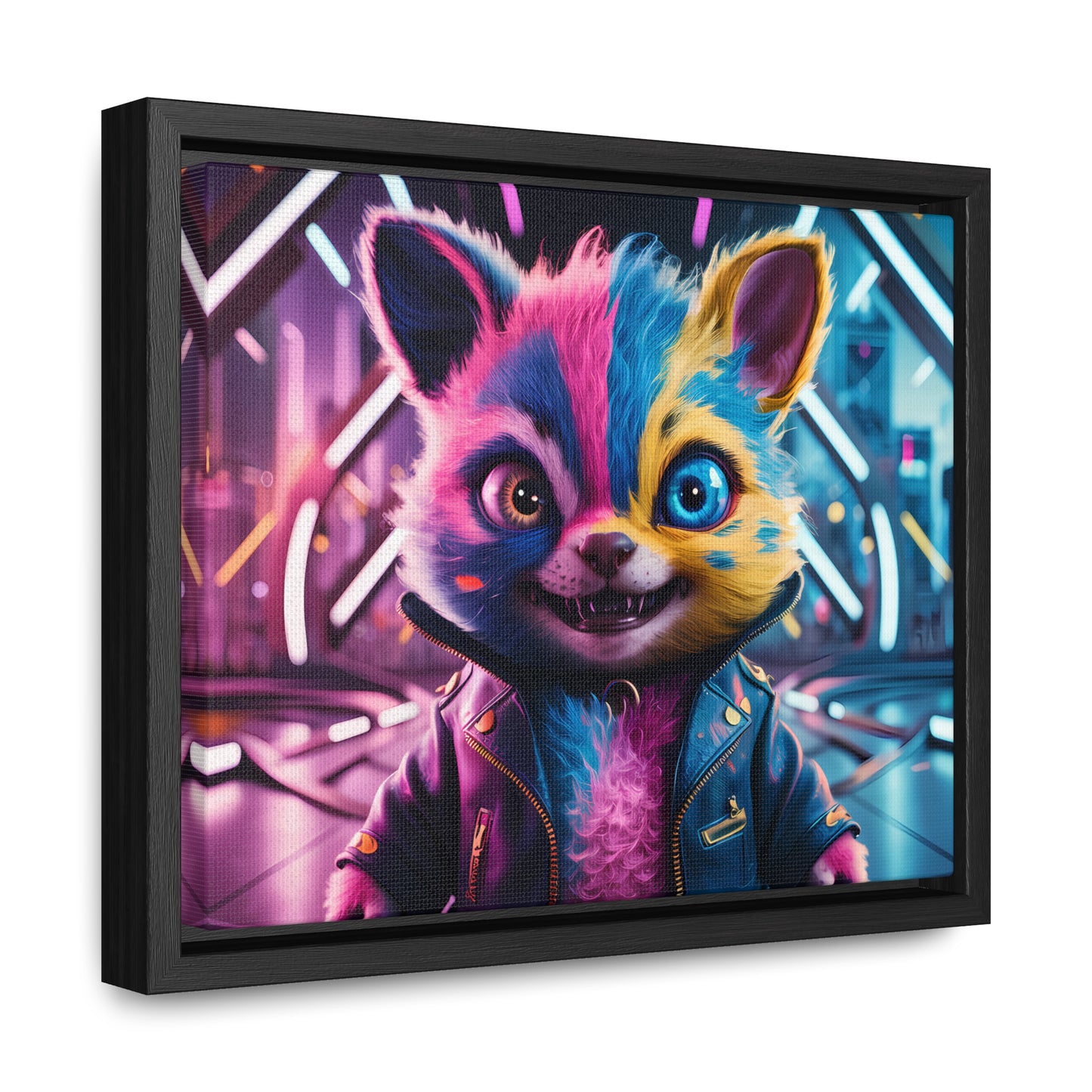 Neon Paws in the Cyber City - Gallery Canvas Wraps, Horizontal Frame