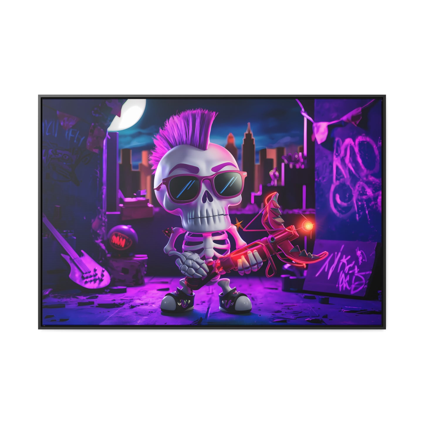 "Punk Rock Skeleton Warrior in Neon City" - Gallery Canvas Wraps, Horizontal Frame