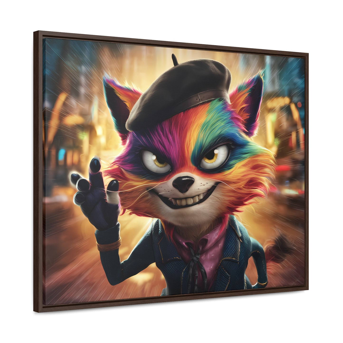 Feline Frenzy in the City Lights - Gallery Canvas Wraps, Horizontal Frame