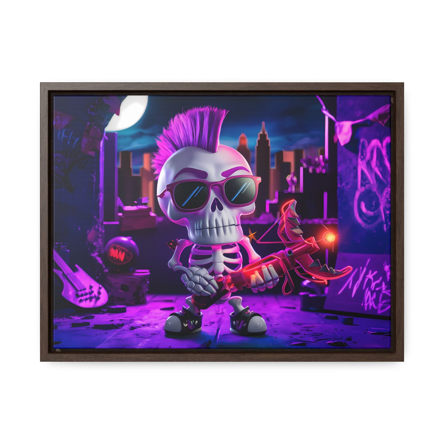 "Punk Rock Skeleton Warrior in Neon City" - Gallery Canvas Wraps, Horizontal Frame