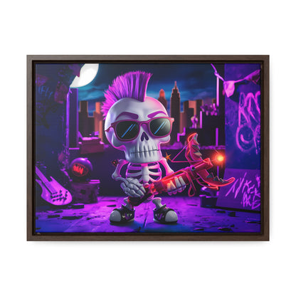 "Punk Rock Skeleton Warrior in Neon City" - Gallery Canvas Wraps, Horizontal Frame