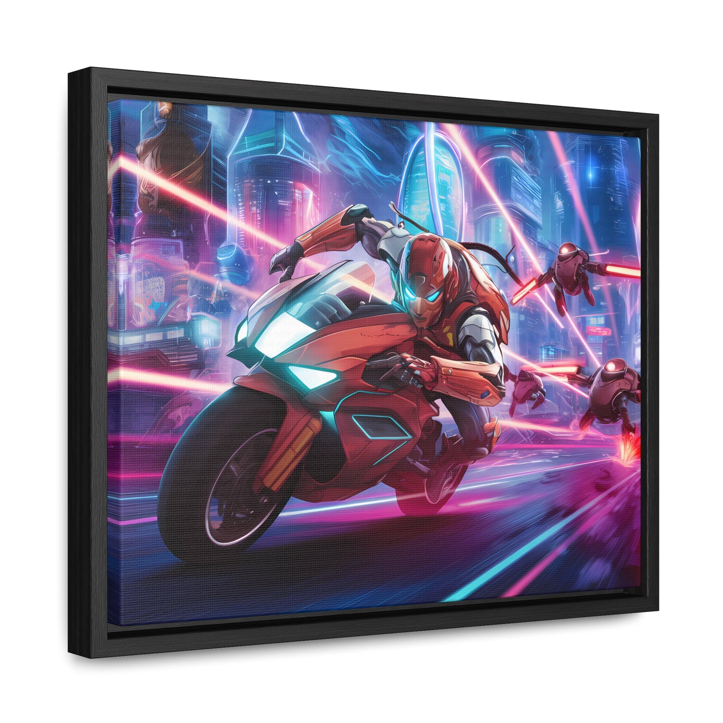 Neon Pursuit: Cyberbike Showdown - Gallery Canvas Wraps, Horizontal Frame