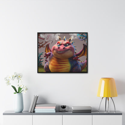"Smug Rainbow Dragon in a Whimsical Forest" - Gallery Canvas Wraps, Horizontal Frame