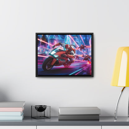 Neon Pursuit: Cyberbike Showdown - Gallery Canvas Wraps, Horizontal Frame