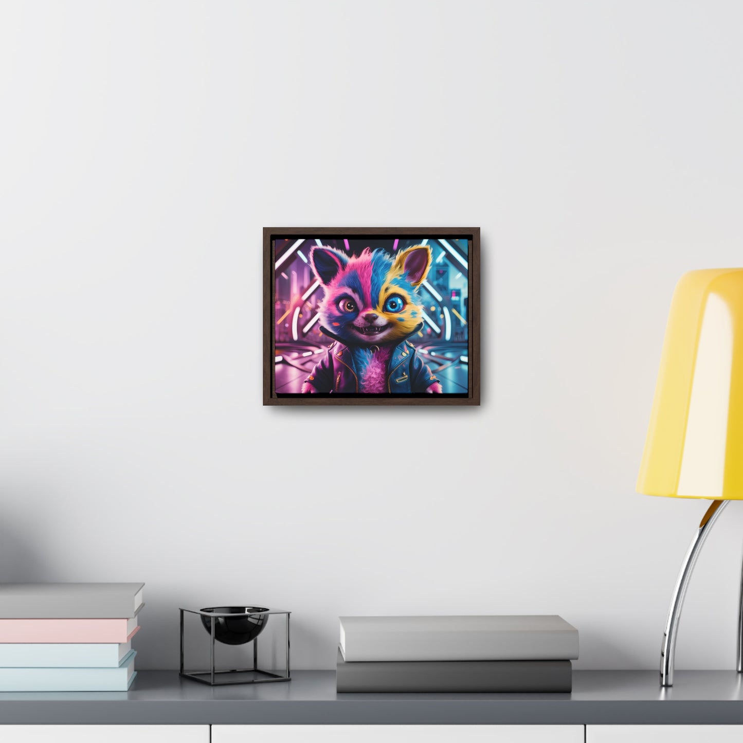 Neon Paws in the Cyber City - Gallery Canvas Wraps, Horizontal Frame