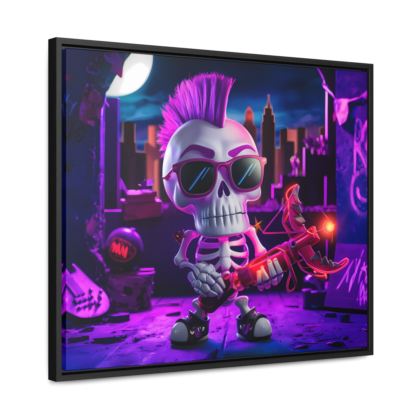 "Punk Rock Skeleton Warrior in Neon City" - Gallery Canvas Wraps, Horizontal Frame