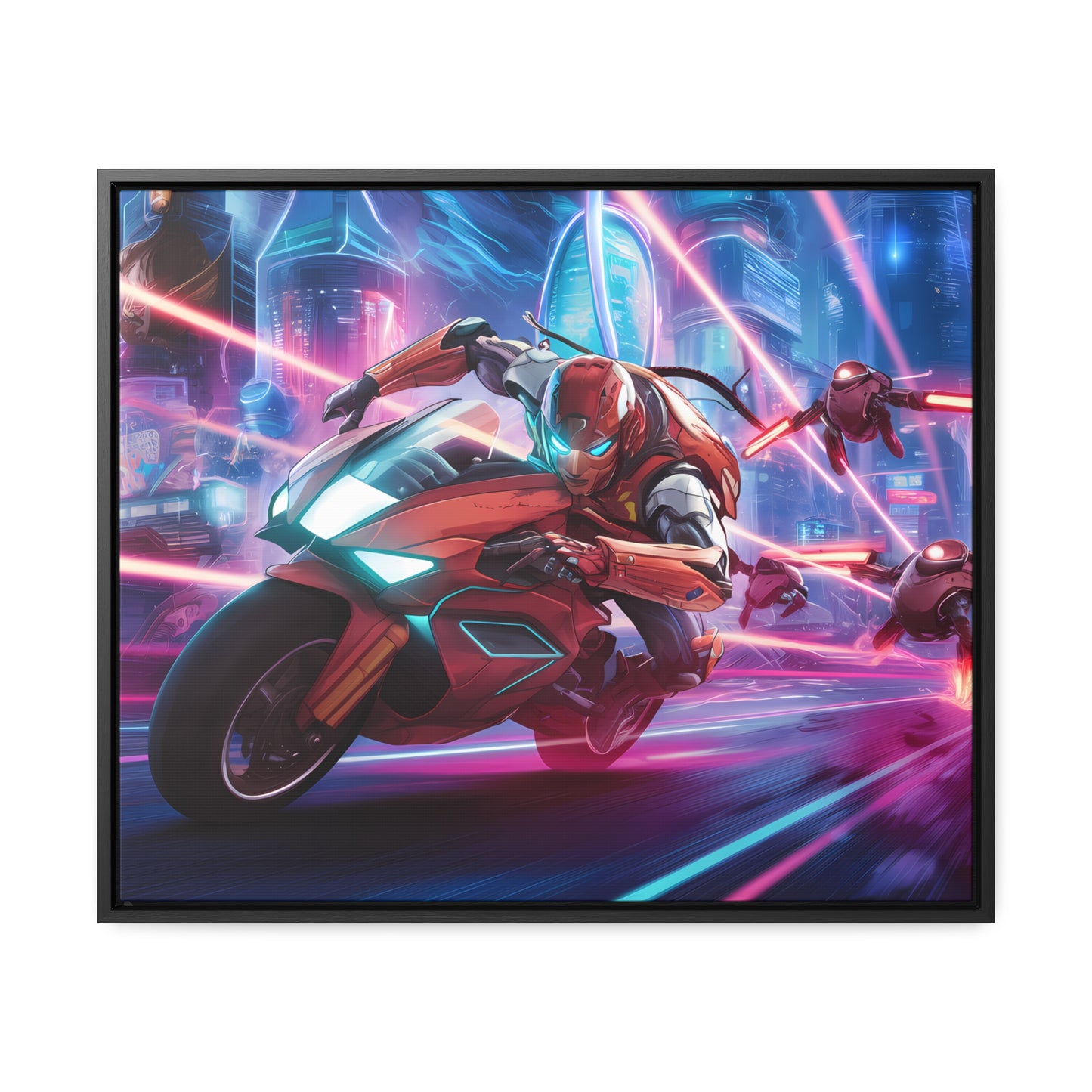 Neon Pursuit: Cyberbike Showdown - Gallery Canvas Wraps, Horizontal Frame