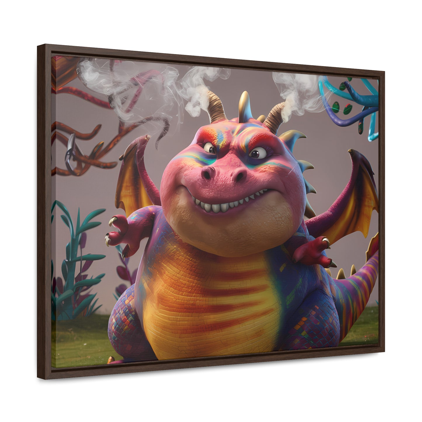 "Smug Rainbow Dragon in a Whimsical Forest" - Gallery Canvas Wraps, Horizontal Frame