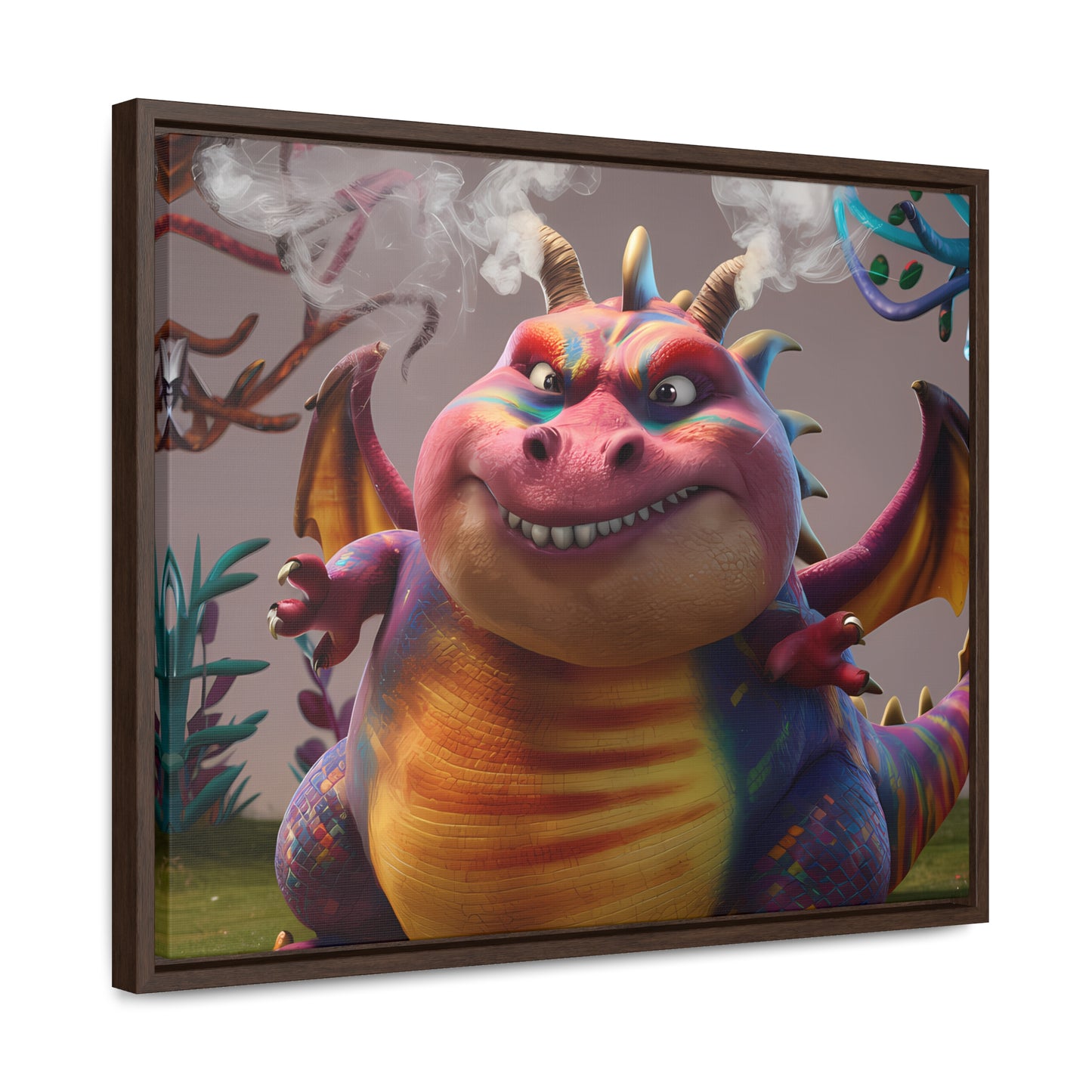 "Smug Rainbow Dragon in a Whimsical Forest" - Gallery Canvas Wraps, Horizontal Frame