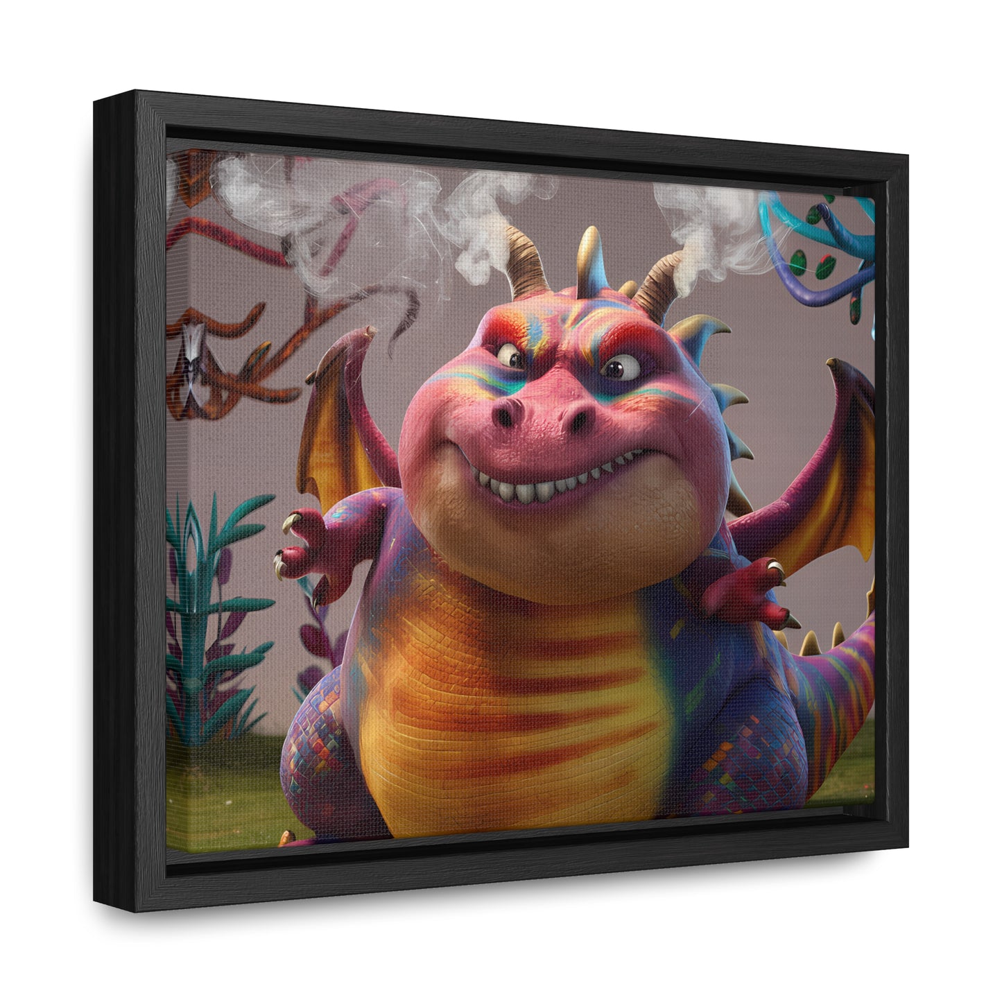 "Smug Rainbow Dragon in a Whimsical Forest" - Gallery Canvas Wraps, Horizontal Frame