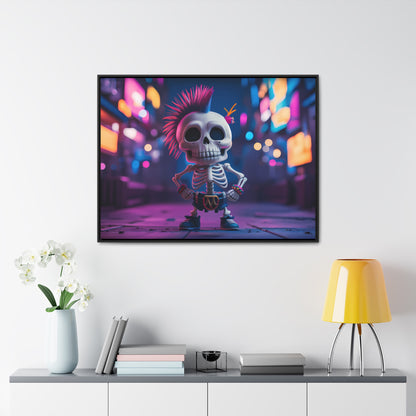 Punk Skeleton in Neon City - Gallery Canvas Wraps, Horizontal Frame