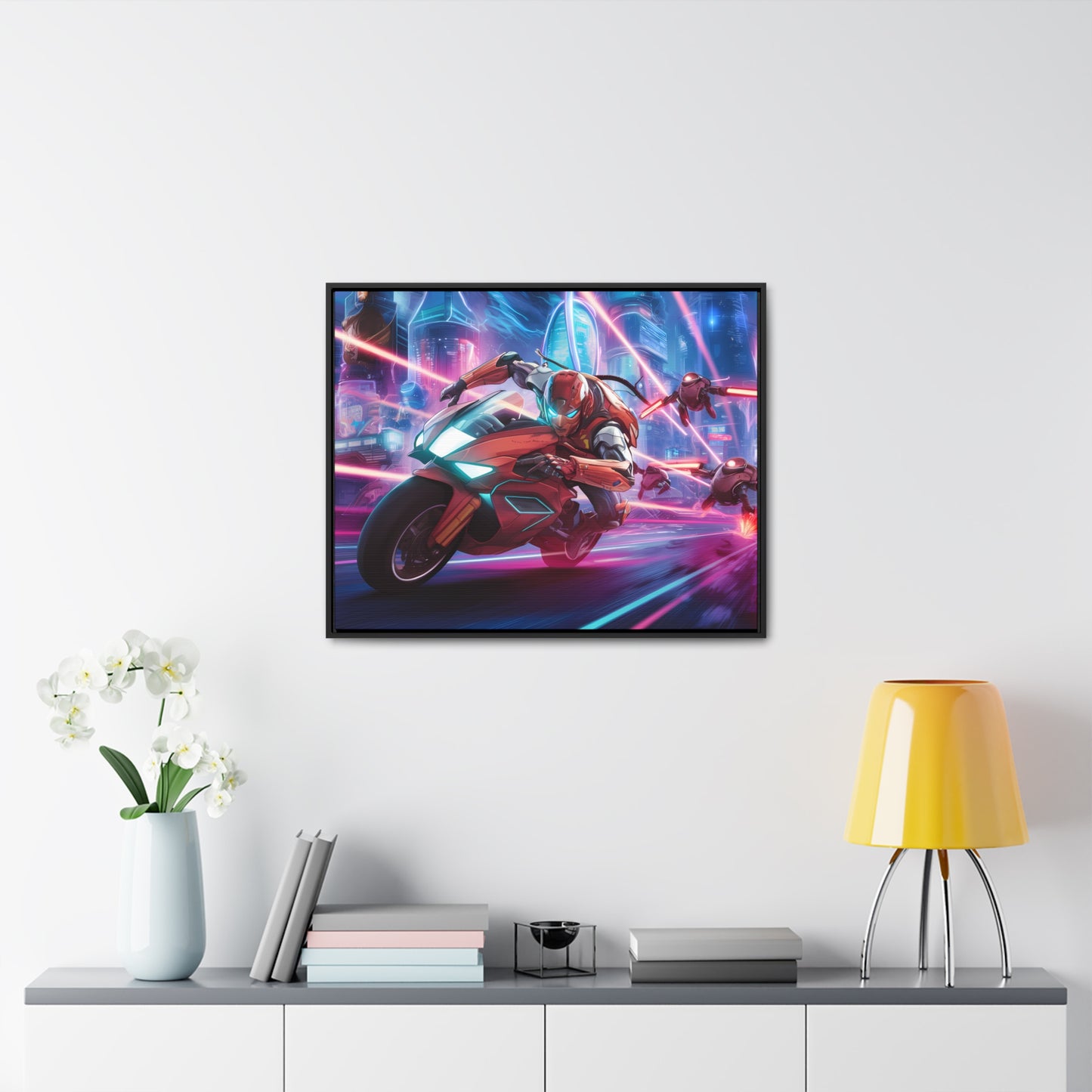 Neon Pursuit: Cyberbike Showdown - Gallery Canvas Wraps, Horizontal Frame