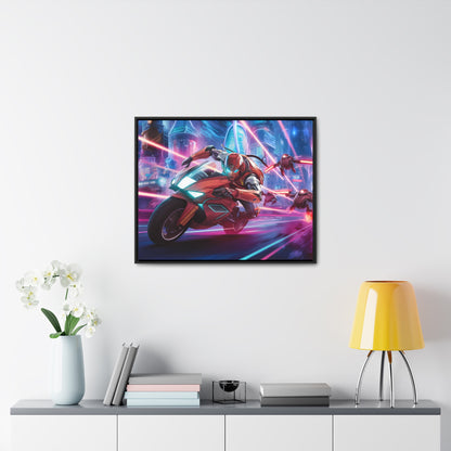 Neon Pursuit: Cyberbike Showdown - Gallery Canvas Wraps, Horizontal Frame