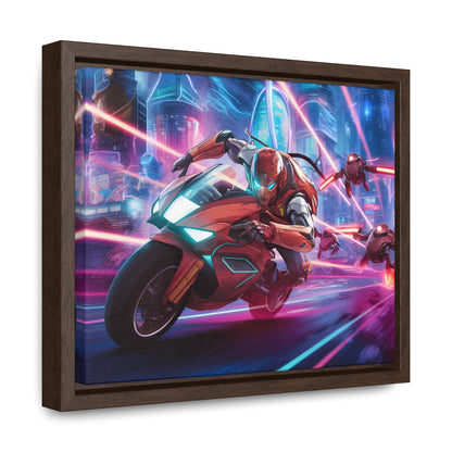 Neon Pursuit: Cyberbike Showdown - Gallery Canvas Wraps, Horizontal Frame