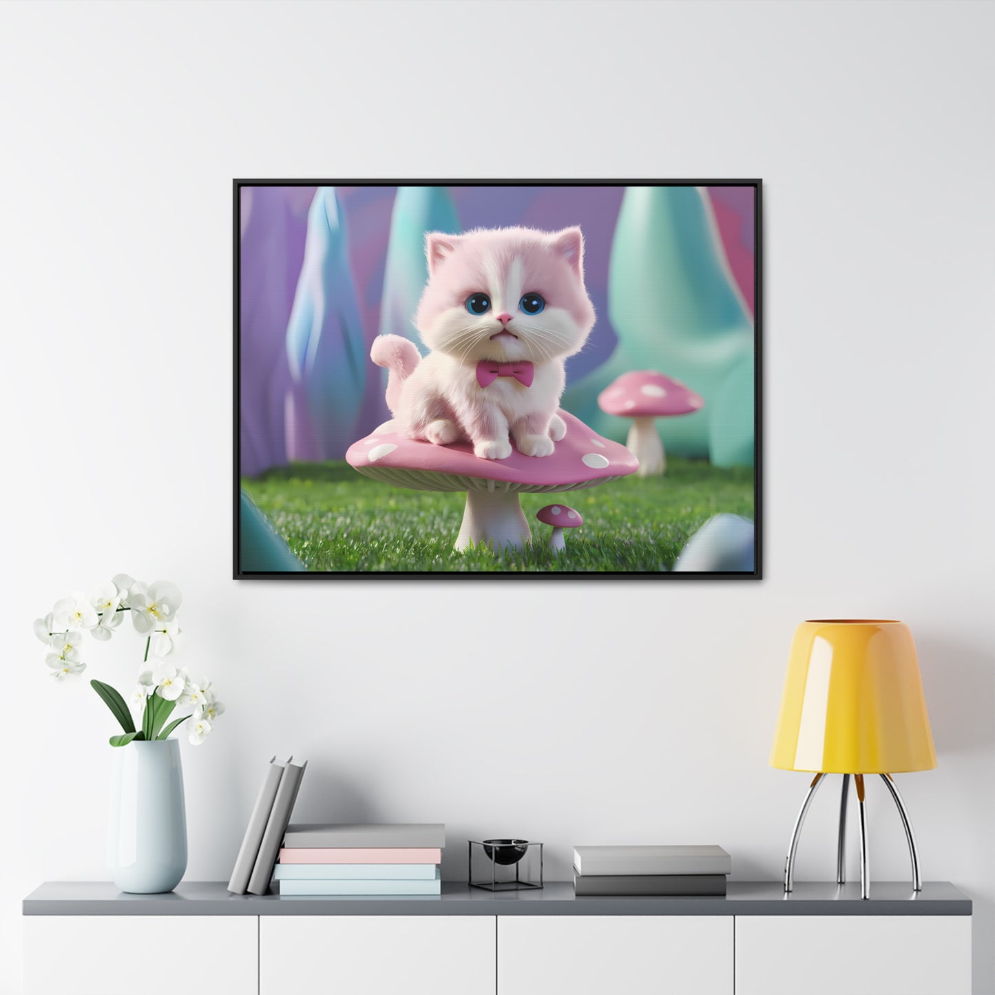 Whimsical Kitten on a Mushroom Throne - Gallery Canvas Wraps, Horizontal Frame