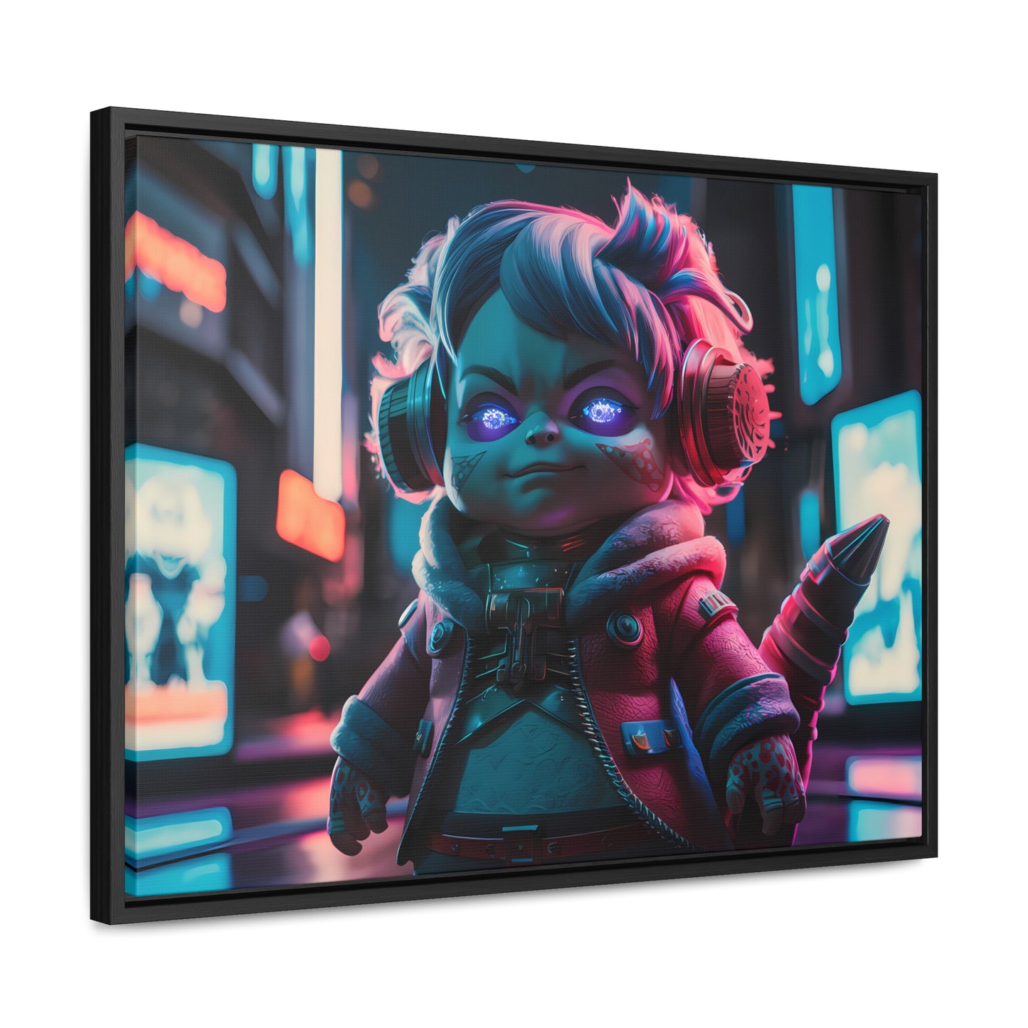 Neon Guardian in the Cyber City - Gallery Canvas Wraps, Horizontal Frame