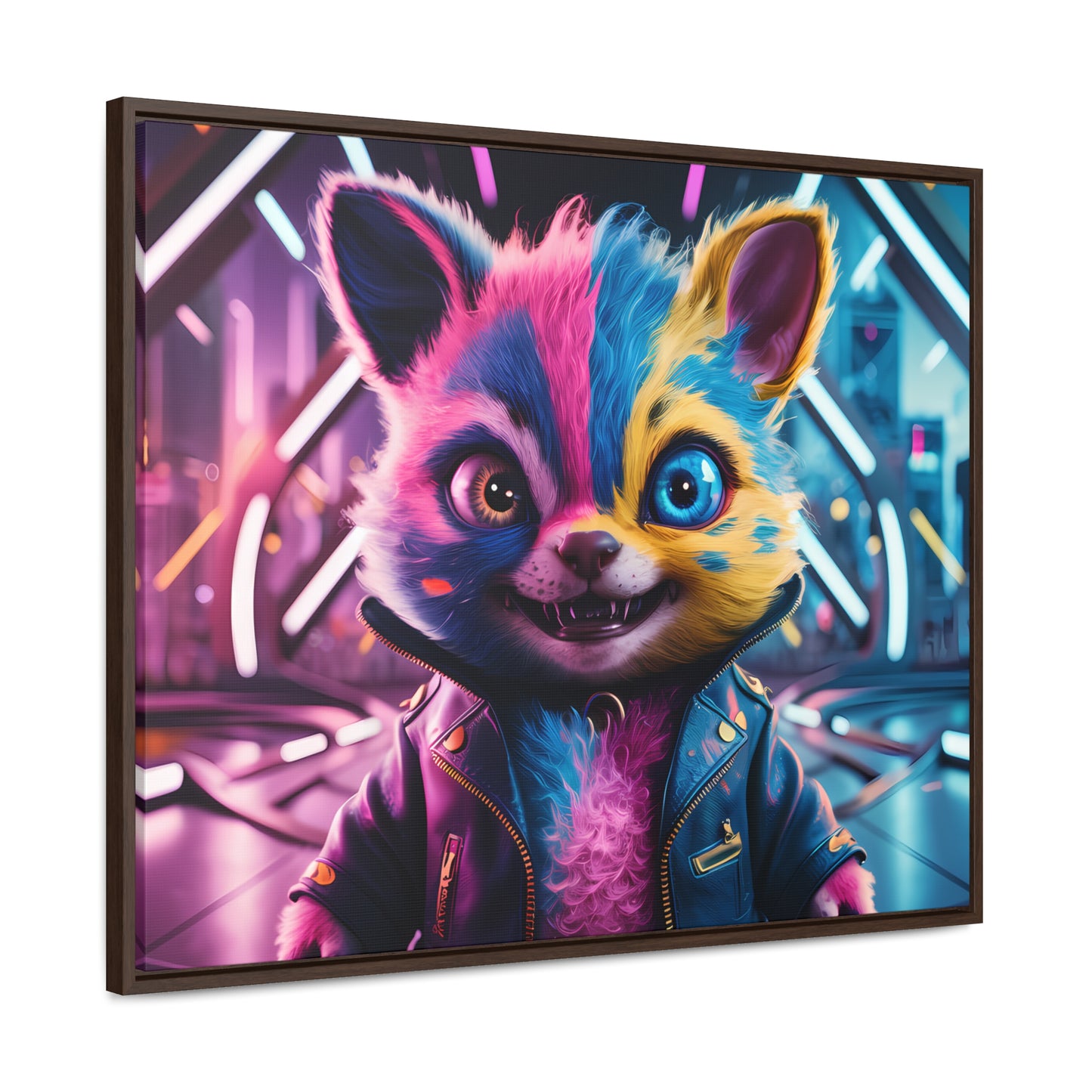 Neon Paws in the Cyber City - Gallery Canvas Wraps, Horizontal Frame