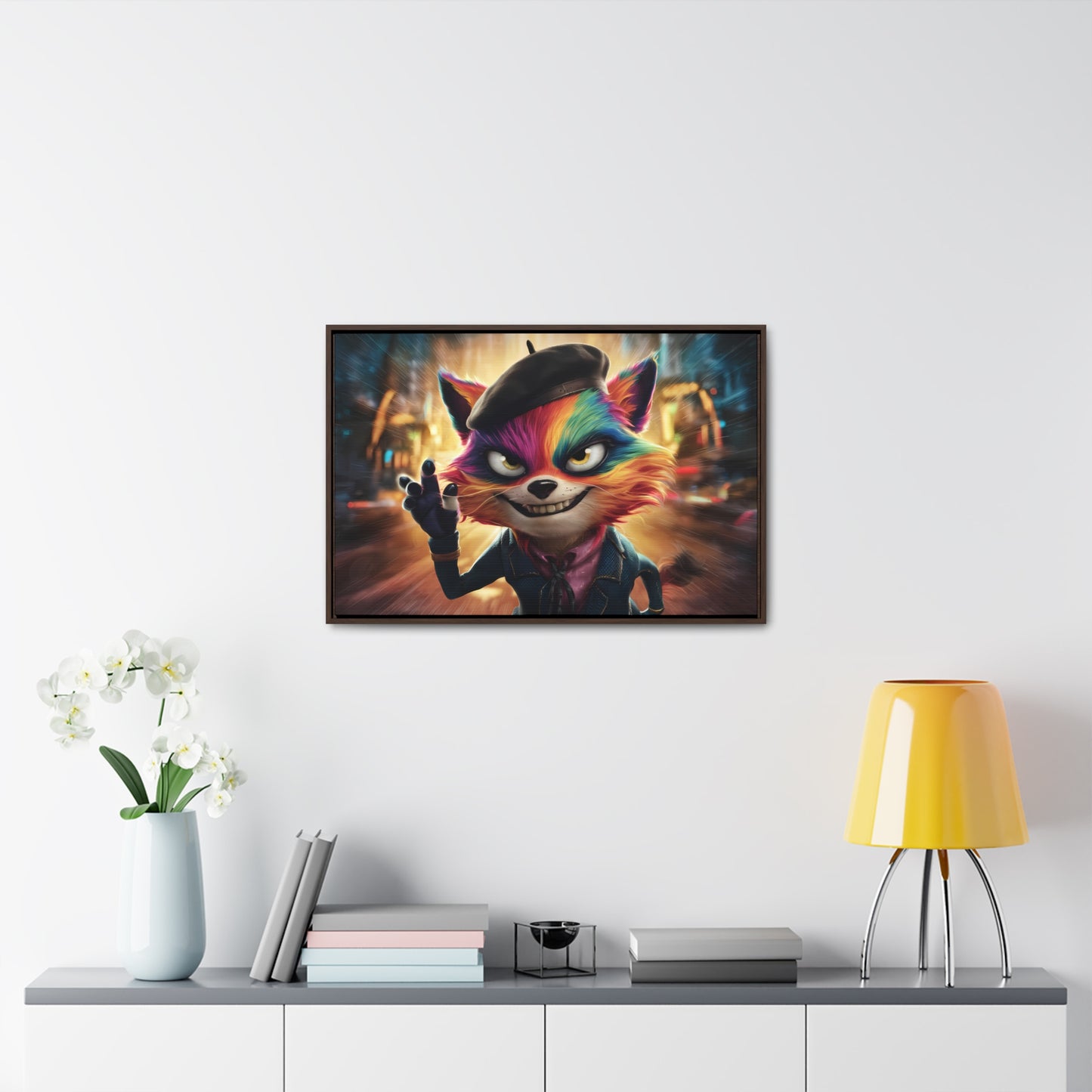 Feline Frenzy in the City Lights - Gallery Canvas Wraps, Horizontal Frame