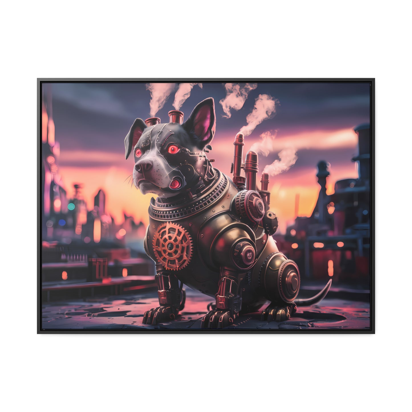Cyber Canine: Steampunk Sentinel - Gallery Canvas Wraps, Horizontal Frame
