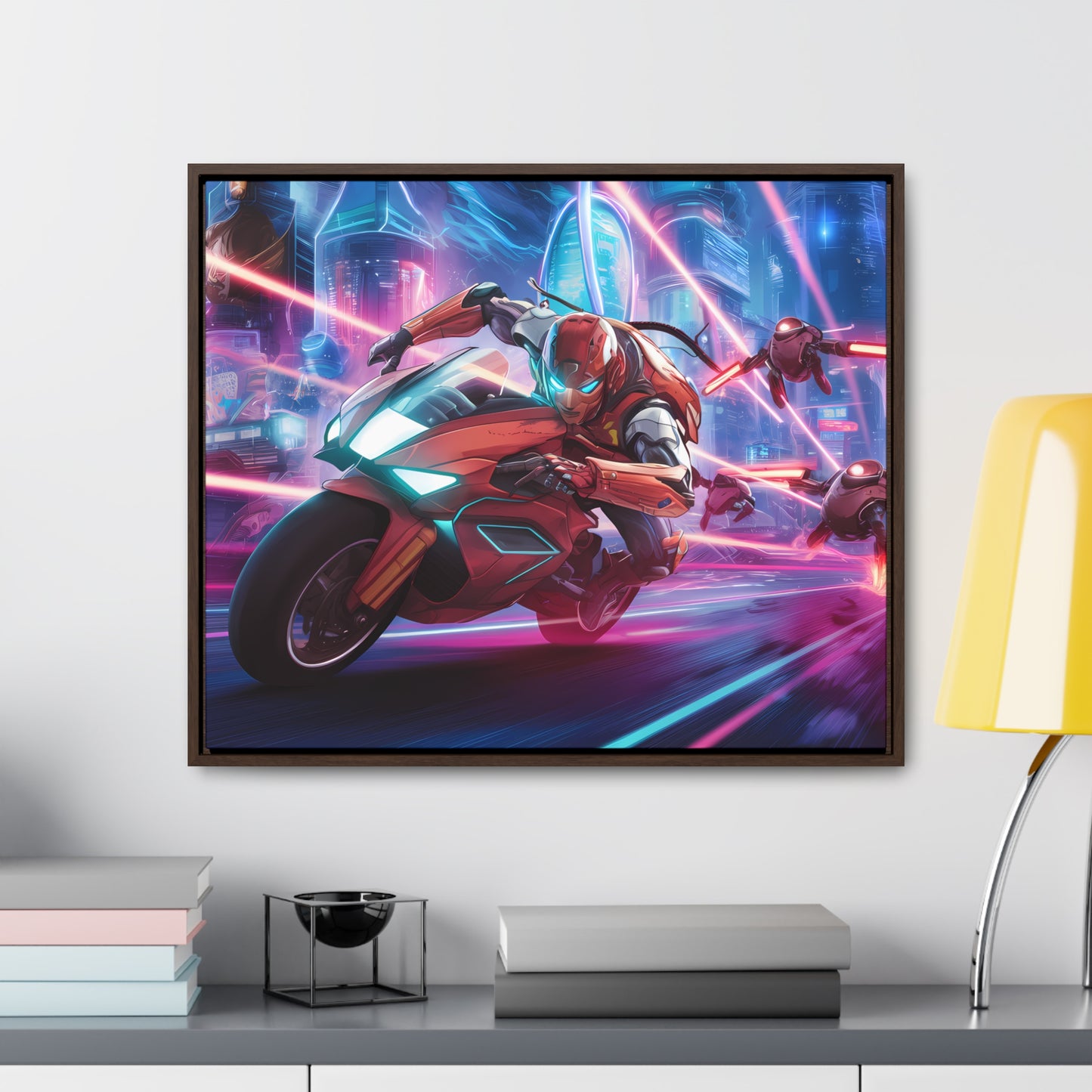 Neon Pursuit: Cyberbike Showdown - Gallery Canvas Wraps, Horizontal Frame