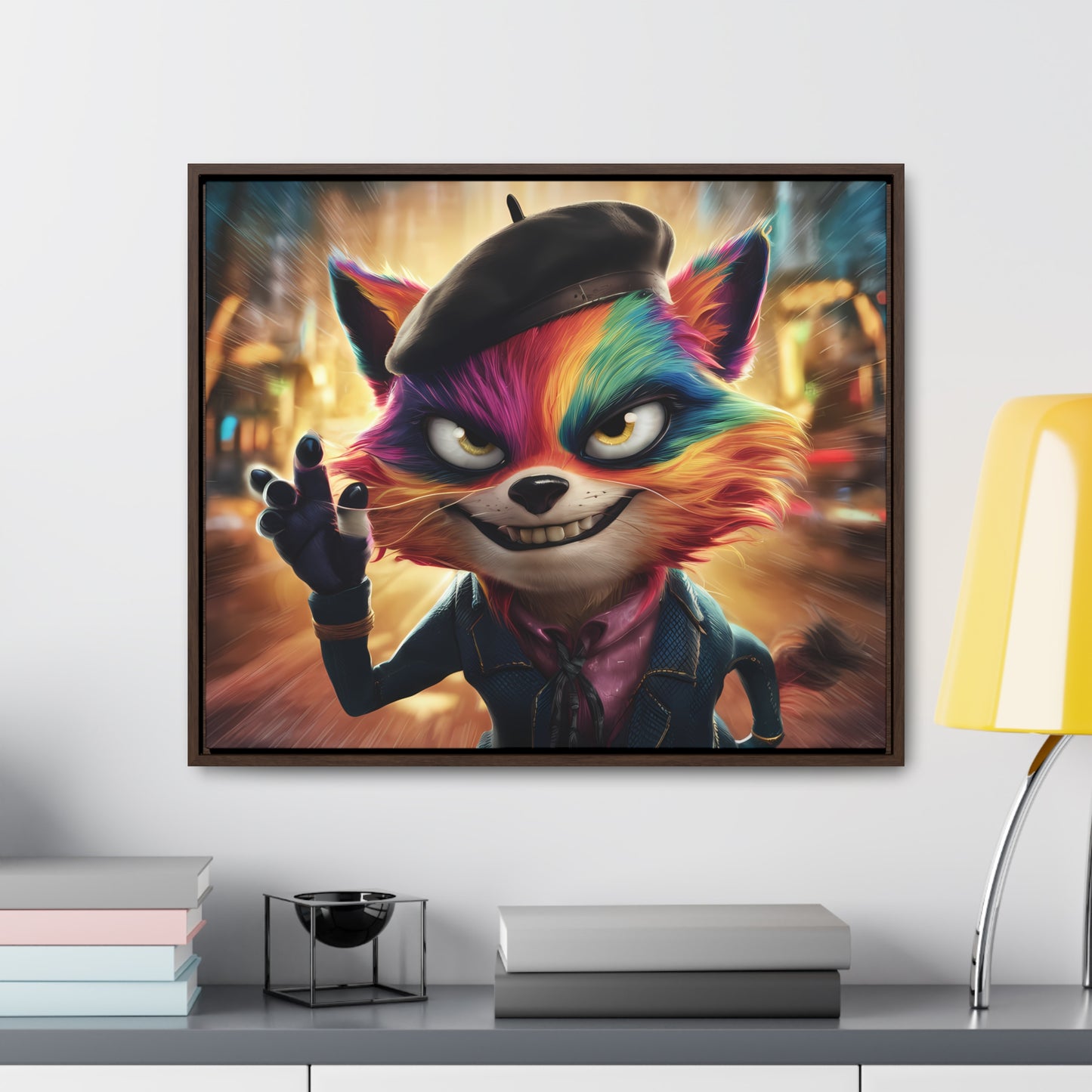 Feline Frenzy in the City Lights - Gallery Canvas Wraps, Horizontal Frame