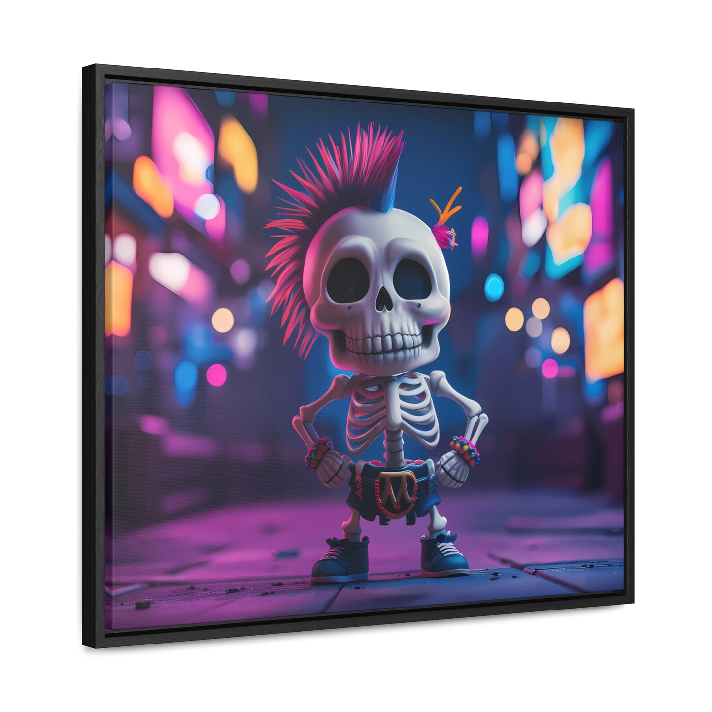 Punk Skeleton in Neon City - Gallery Canvas Wraps, Horizontal Frame