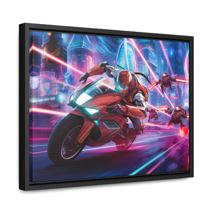 Neon Pursuit: Cyberbike Showdown - Gallery Canvas Wraps, Horizontal Frame